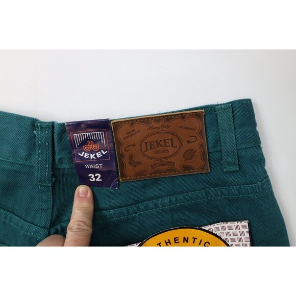 Deadstock Vtg 90s Streetwear Mens 32x33 Baggy Fit Skateboard Denim Jeans Green - Picture 14 of 14